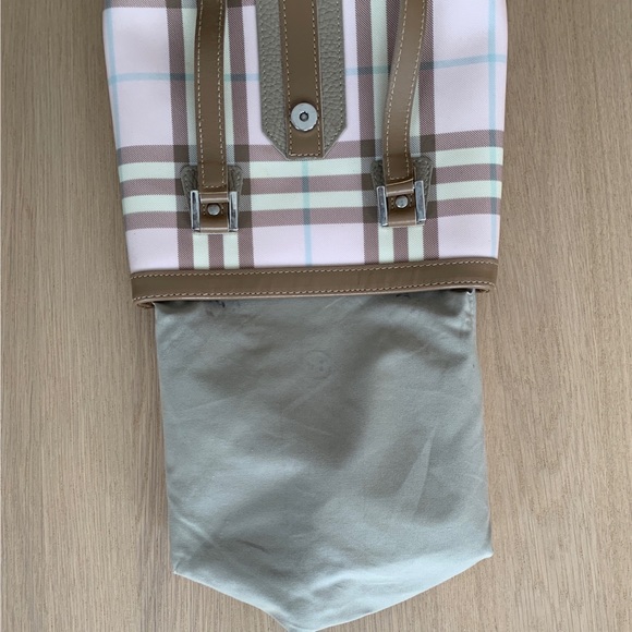 BURBERRY MINI NOVA CHECK COATED CANVAS PINK WHITE TAN LEATHER SILVER VINTAGE BAG - Picture 10 of 10